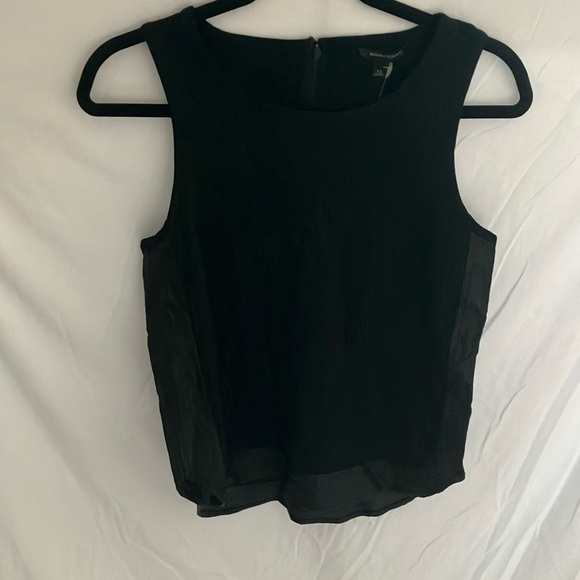 Banana Republic: Black Tank Top- faux leather sides & bottom- zip back- S - Picture 1 of 13